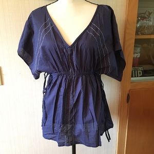 Synergy Voile tunic top navy sz Large Flowery
